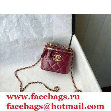 chanel Calfskin & Gold-Tone Metal BURGUNDY SMALL VANITY WITH CHAIN ap2292